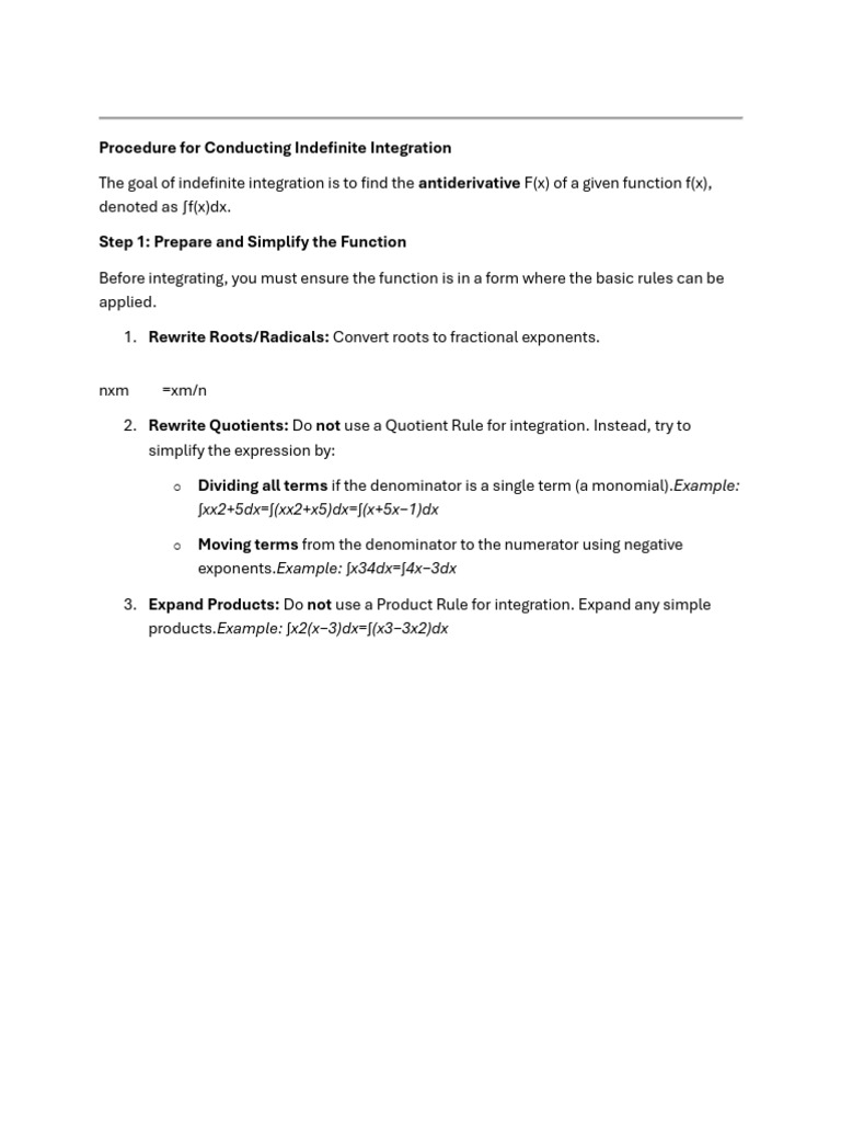 Indefinite Integration Procedure Guide | PDF