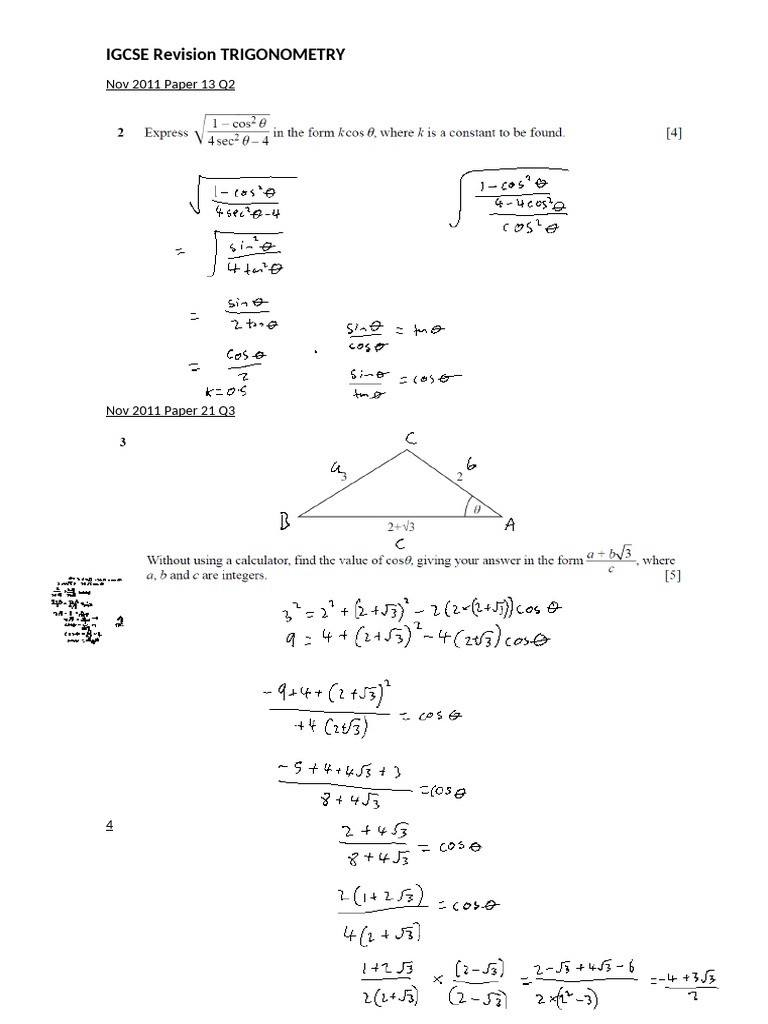 Igcse Revision Trigonometry | PDF