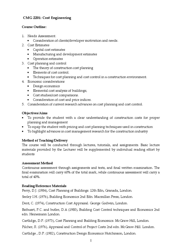 Cost Engineering Course Overview | PDF | Cost | Labour Economics