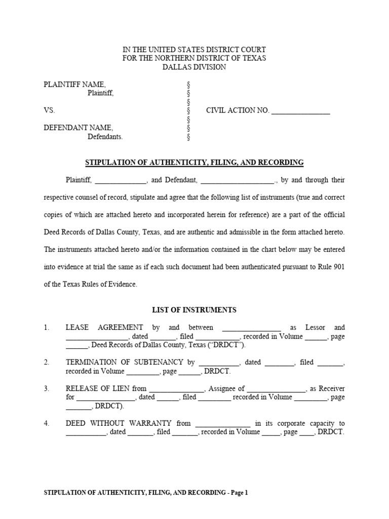 Stipulation of Authenticity for Court Documents | PDF | Lease | Justice