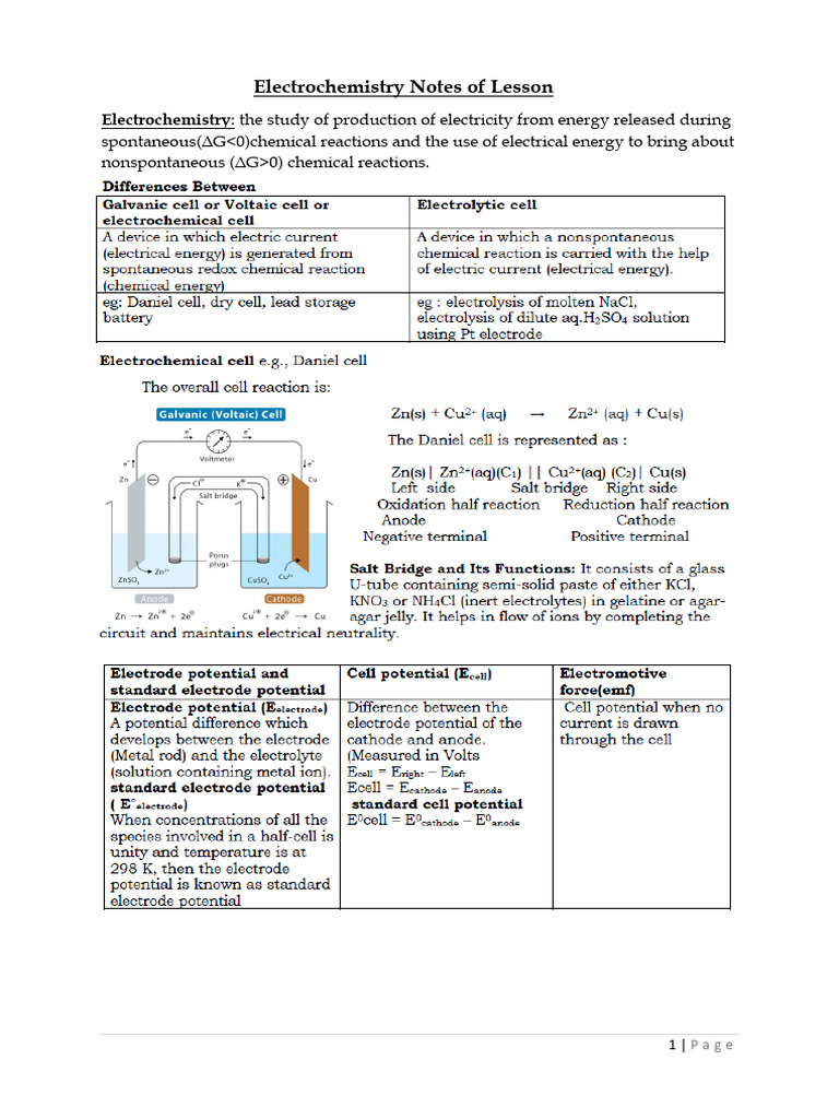 Electrochemistry Study Guide Notes | PDF | Electrochemistry | Redox