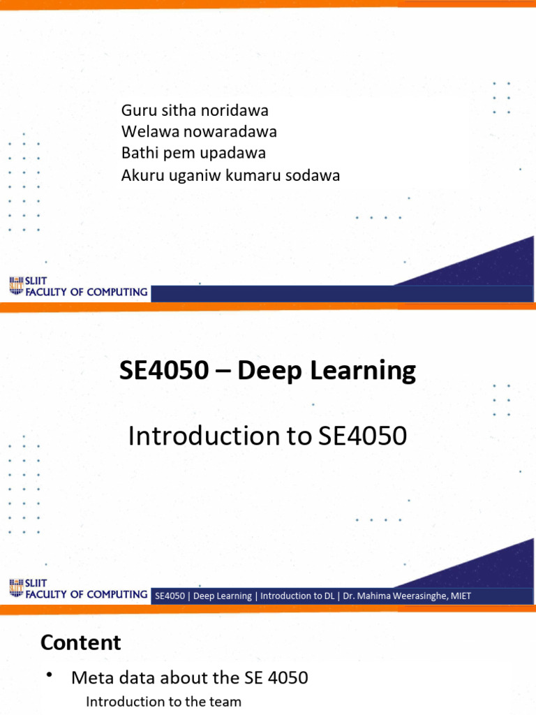 Deep Learning Course Overview SE4050 | PDF | Deep Learning | Computer ...
