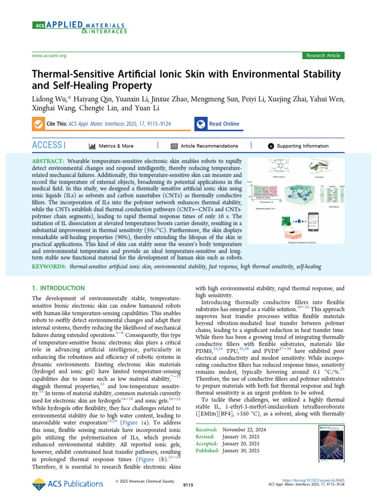 Thermal-Sensitive Artificial Ionic Skin With Environmental Stability ...