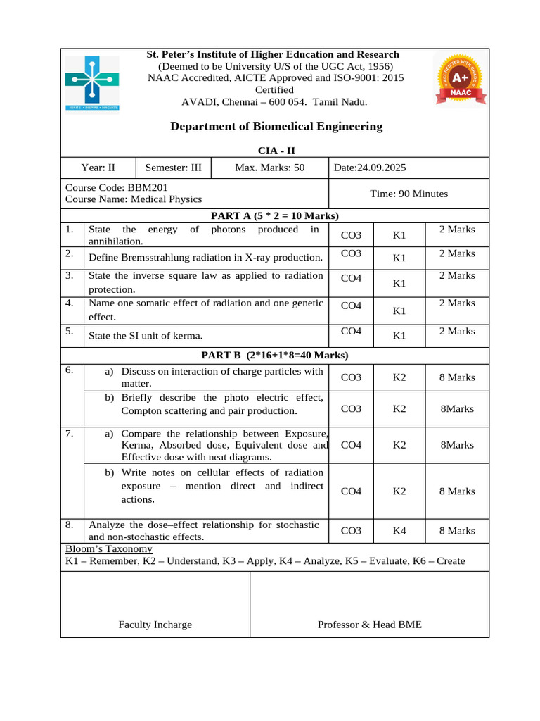 Medical Physics Course Overview and Exam | PDF | Ionizing Radiation ...