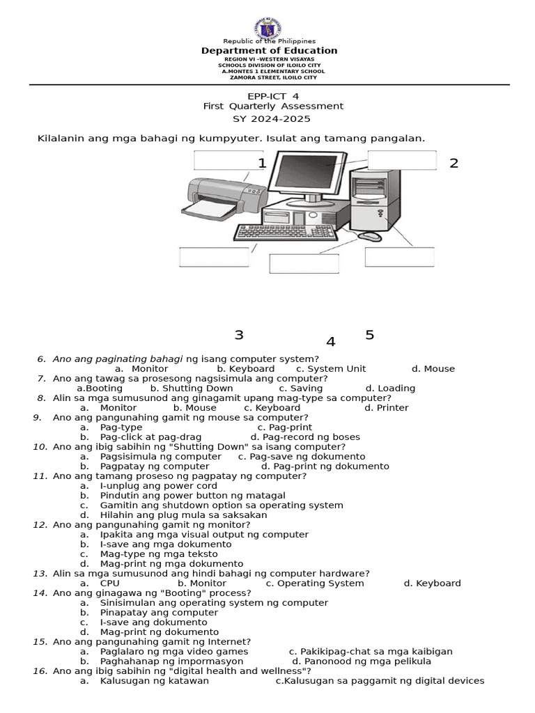 Firtst Quarter Test Epp 4 Ict - Matatag Edited | PDF