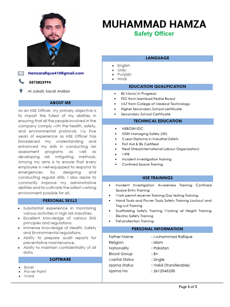 HSE Officer Resume and Experience Summary | PDF | Safety | Occupational ...