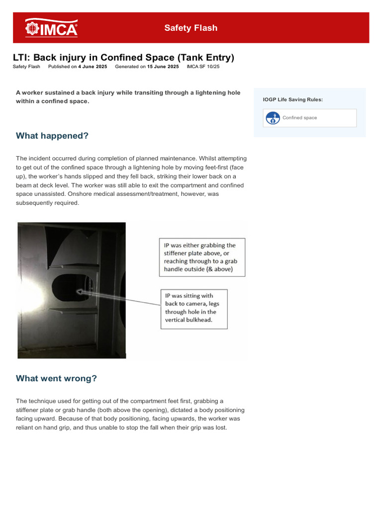 Back Injury in Confined Space Incident | PDF | Occupational Safety And ...
