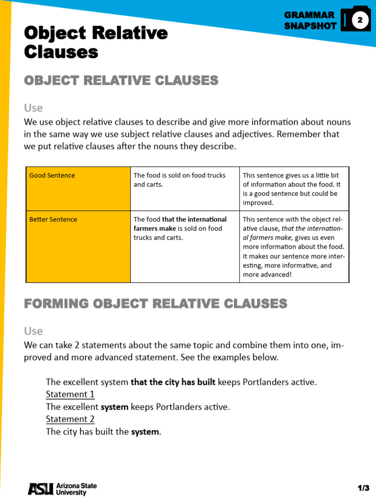 Understanding Object Relative Clauses | PDF | Pronoun | Grammar