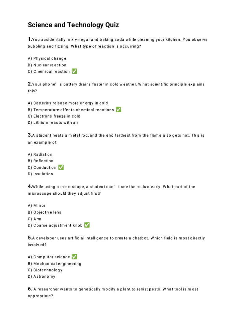 Science and Technology Quiz | PDF