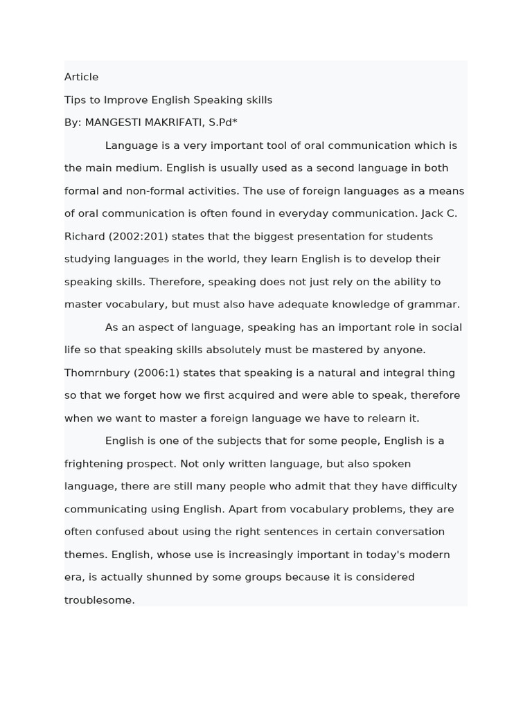 Tips for Improving English Speaking Skills | PDF | English Language ...