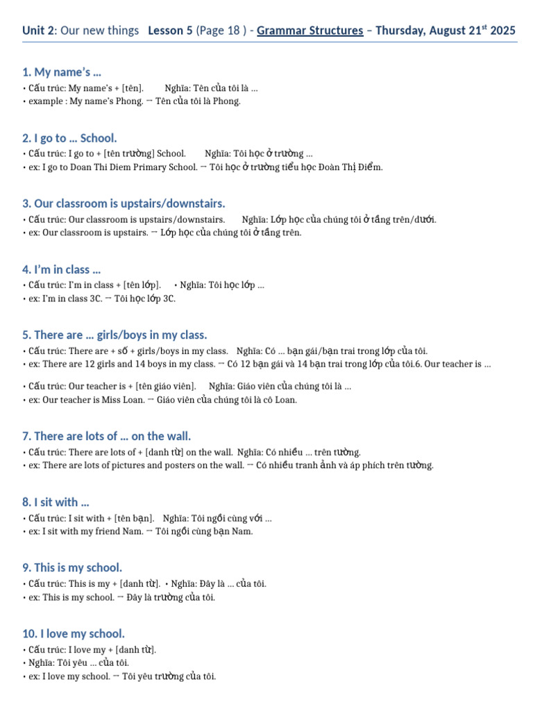 Grammar Structures Unit2 Grade3 | PDF