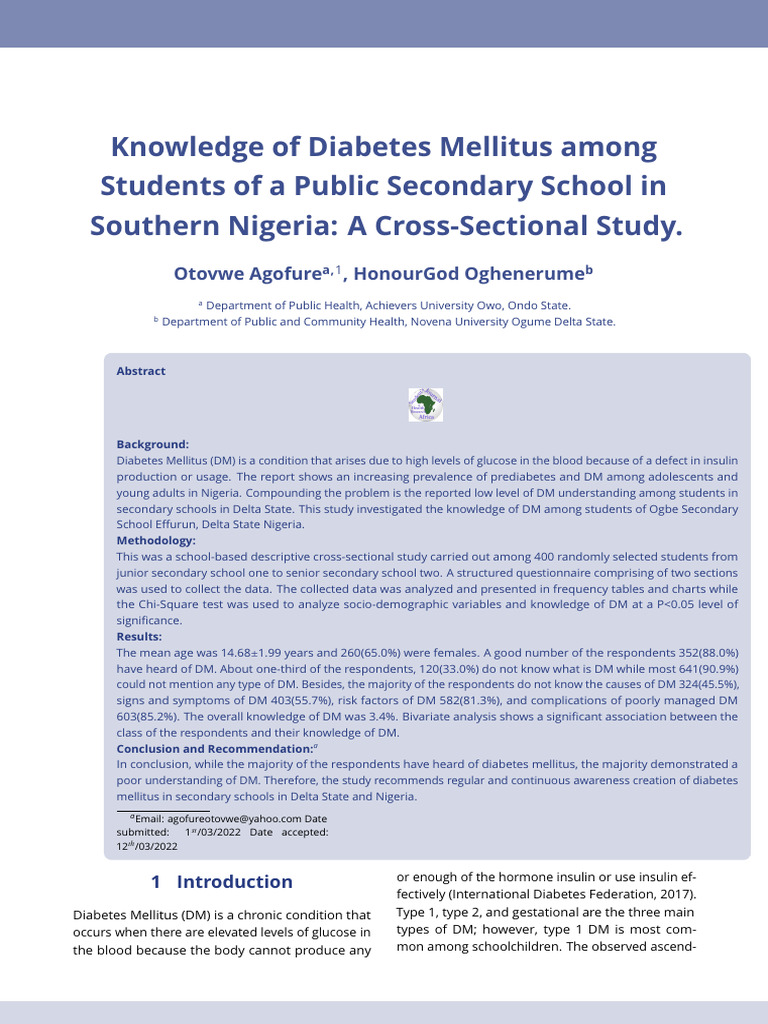 Knowledge of Diabetes Among Students | PDF | Diabetes | Weight Loss