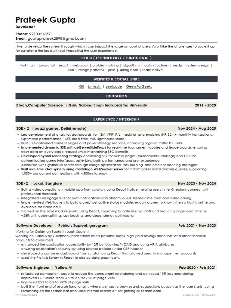 Prateek Gupta: Software Developer Resume | PDF | Search Engine ...