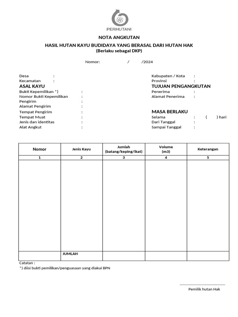 Nota Angkutan Hasil Hutan Kayu Budidaya | PDF