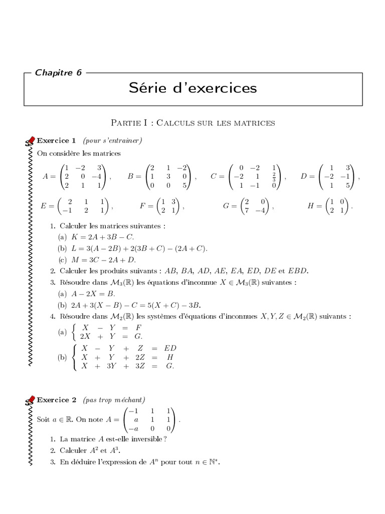 Exercices de calculs sur les matrices | PDF | Base (algèbre linéaire ...