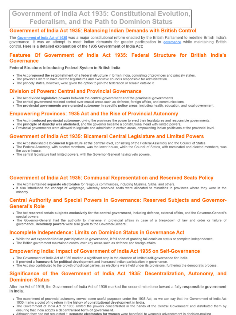 Government of India Act 1935 Overview | PDF | Government Of India ...