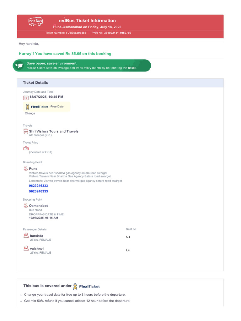 Bus Ticket TU8E46205488 | PDF