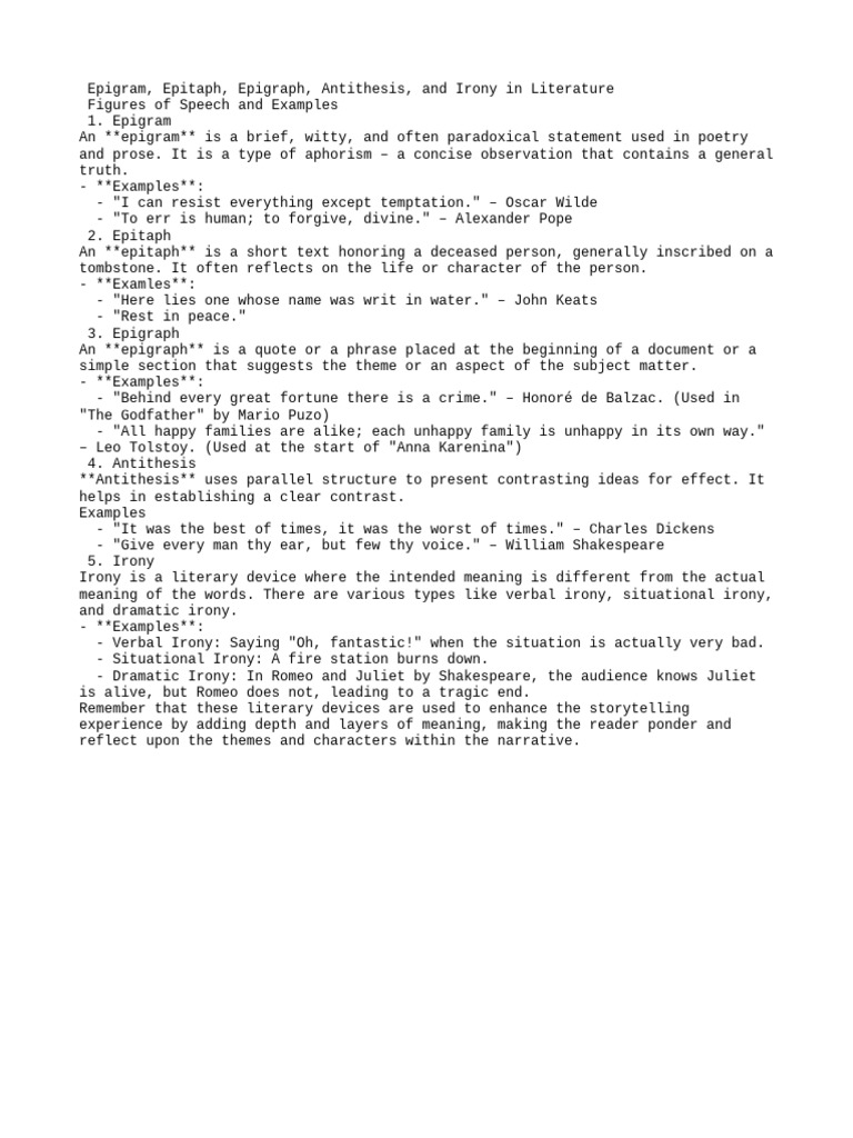 Ai - Epigram, - Epitaph, Epigraph, Antithesis, Irony | PDF