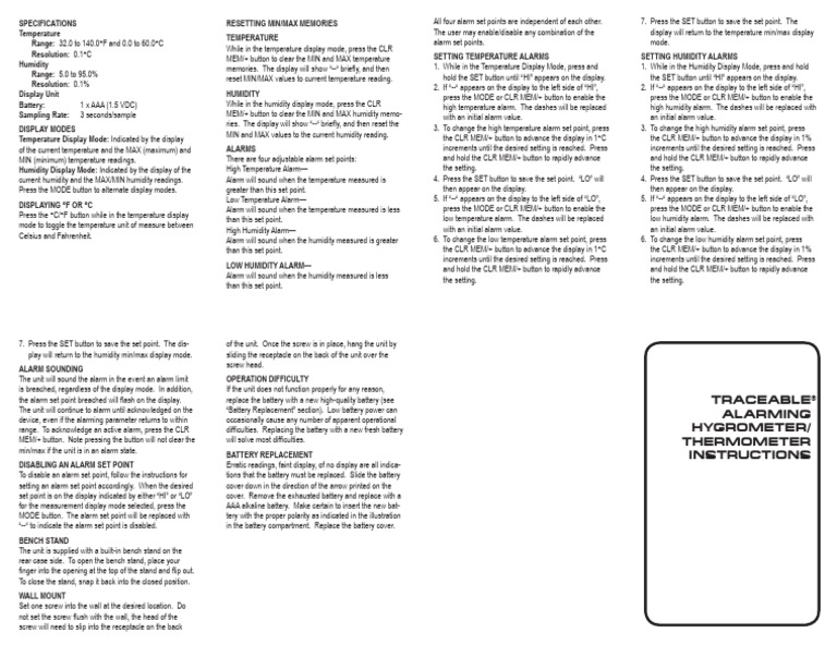 85 Instruction Manual | PDF | Humidity | Temperature