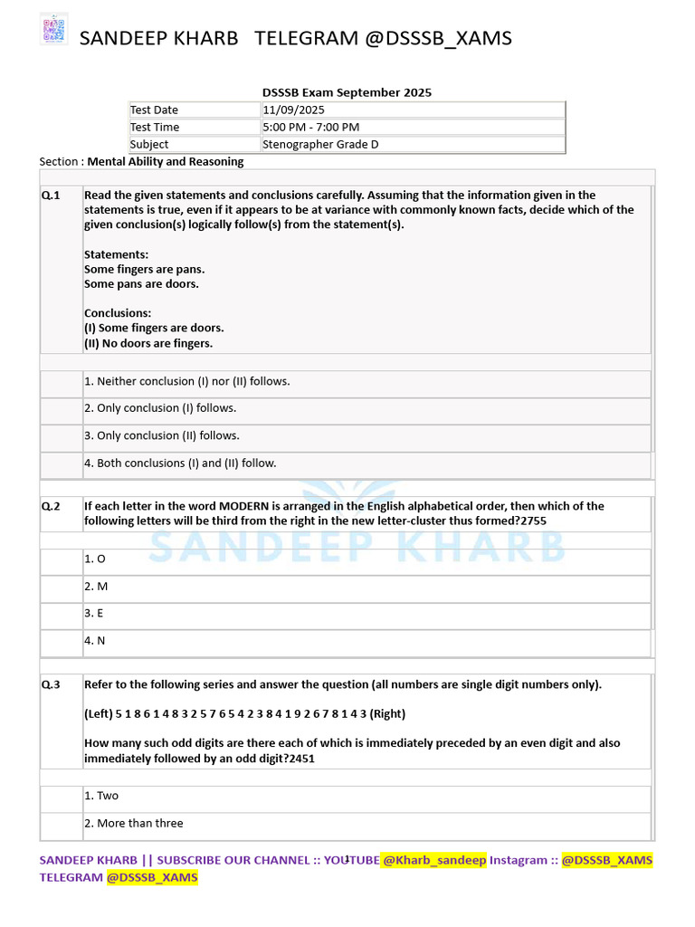 Stenographer in Mock Format 11 Sep First Shift in English @DSSSB | PDF