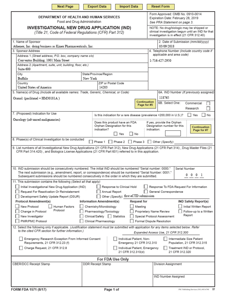 FDA Form 1571: IND Application Guide | PDF | Food And Drug ...