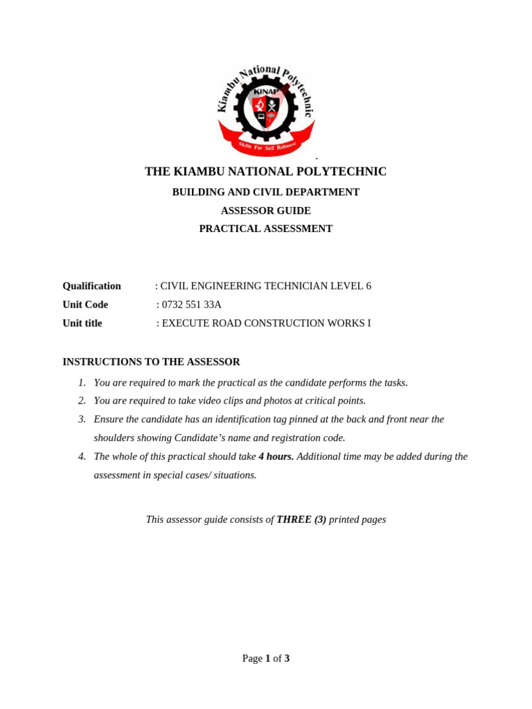 Civil Engineering Practical Assessment Guide | PDF