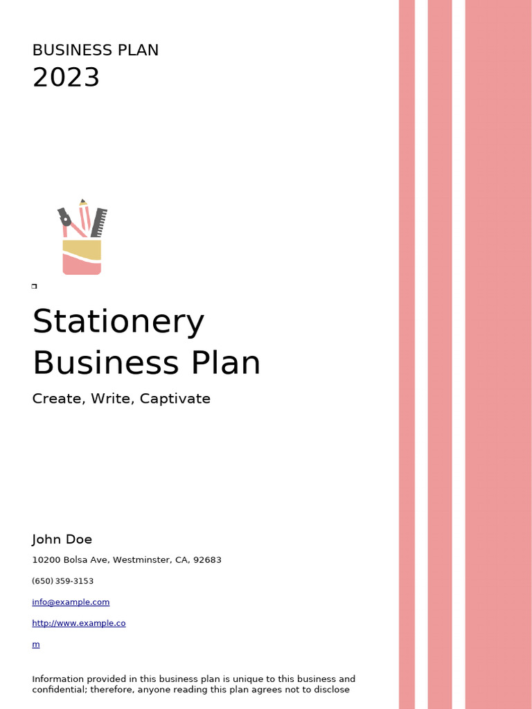 2023 Stationery Business Plan Overview | PDF | Equity (Finance) | Expense