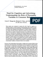 Need For Cognition and Advertising: Understanding The Role of Personality Variables in Consumer Behavior