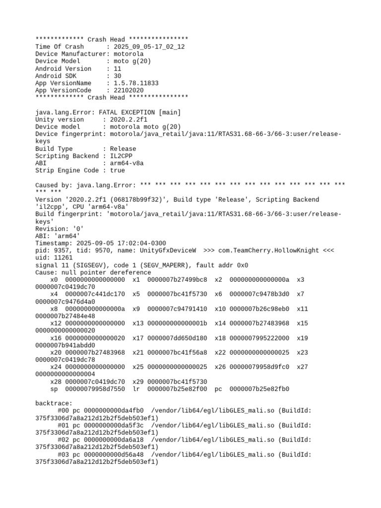 Unity Crash Report for Moto G(20) | PDF | Mobile Computers | Consumer ...