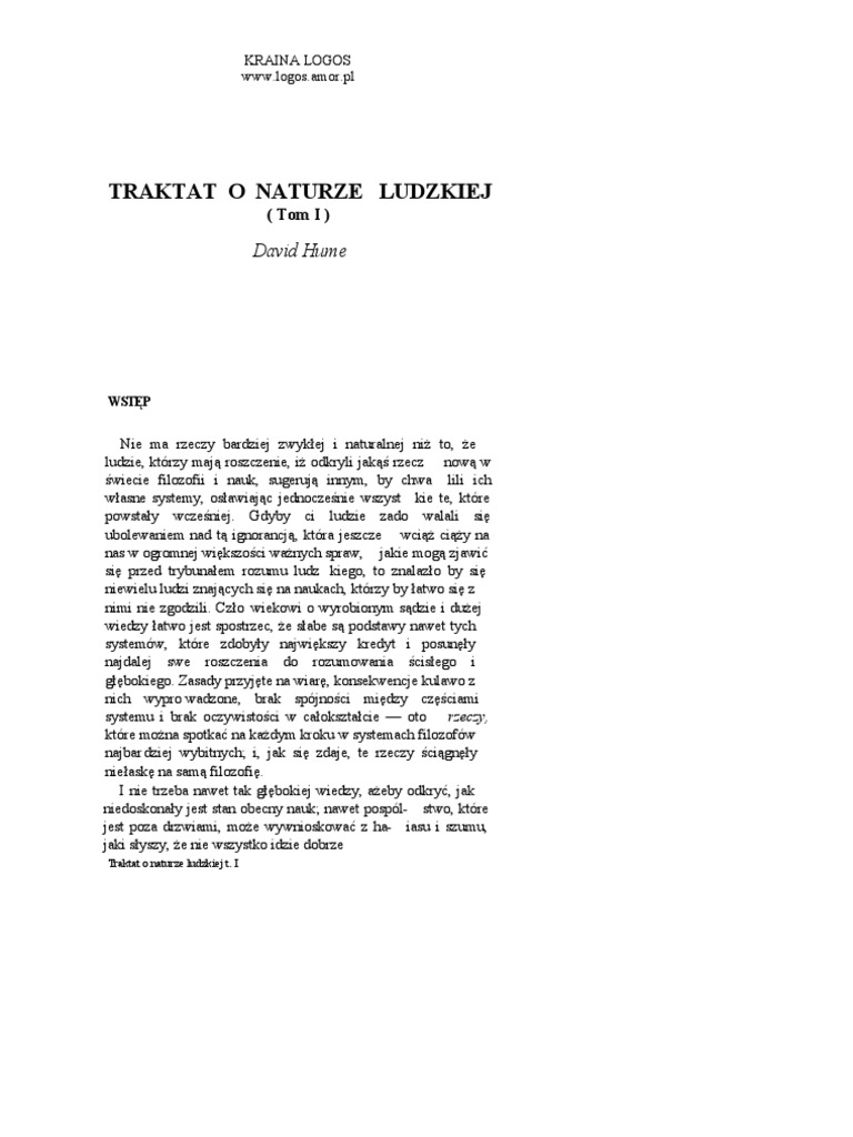 Czego Można Dowiedzieć Się O Naturze Ludzkiej Z Literatury Hume D. - Traktat o Naturze Ludzkiej | PDF