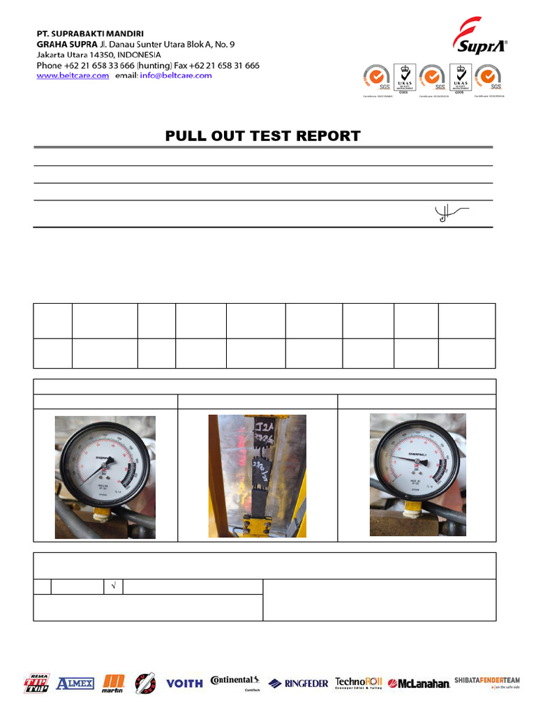 Pull Out Test Report for Conveyor J02 A | PDF | Pressure | Units Of ...