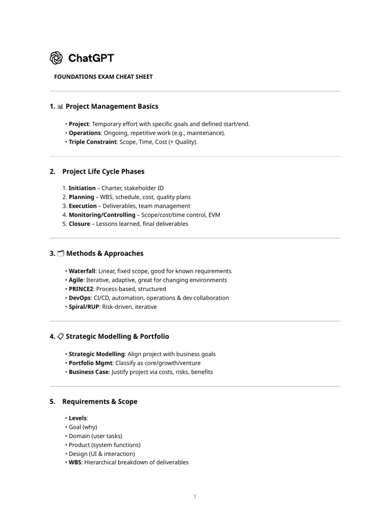 Project Management Exam Cheat Sheet | PDF | Project Management | Computing