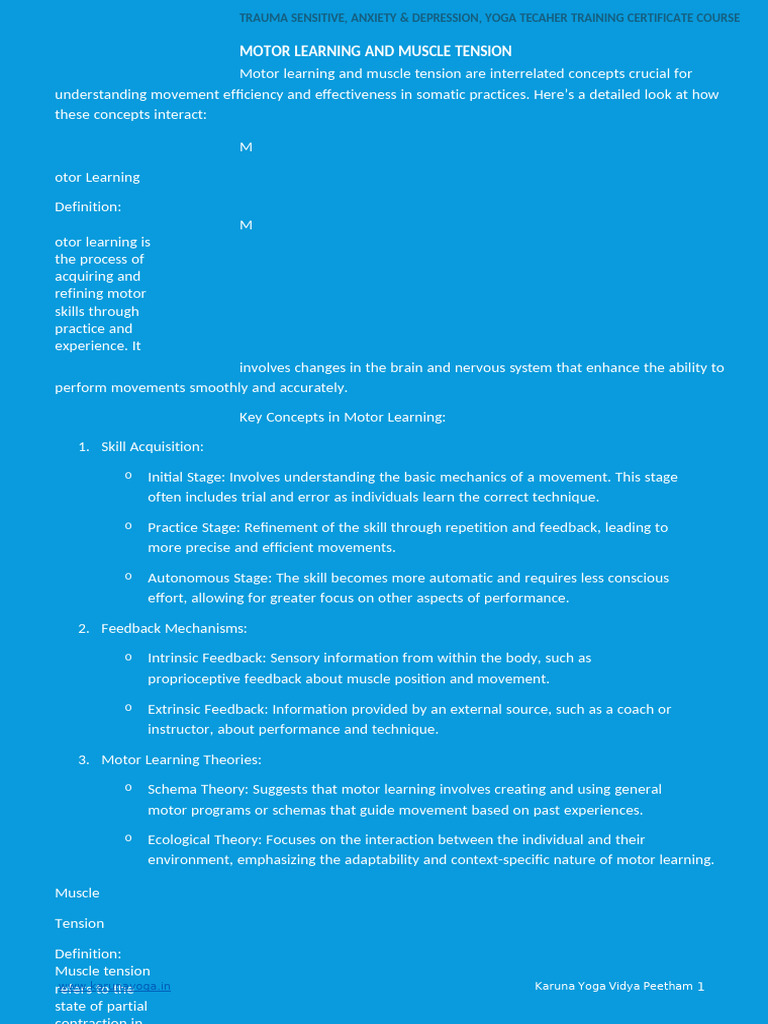 Motor Learning & Muscle Tension in Yoga | PDF | Learning | Cognitive ...