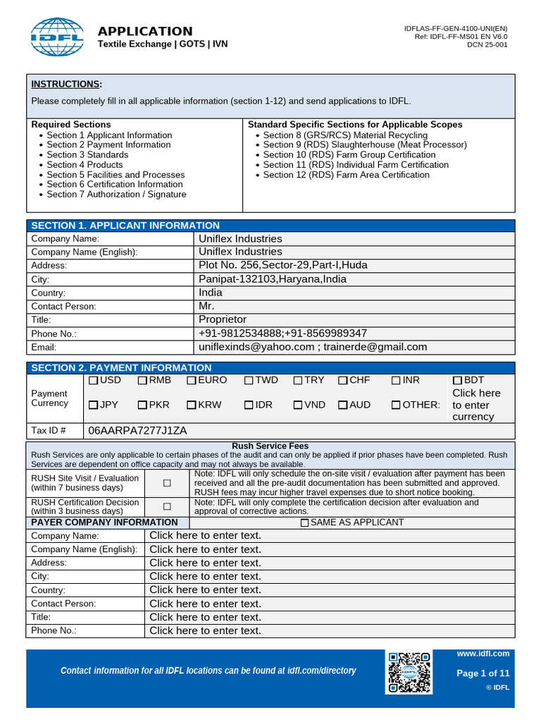 REVISED NEW VERSION IDFLAS FF GEN 4100 Application Form Uniflex ...