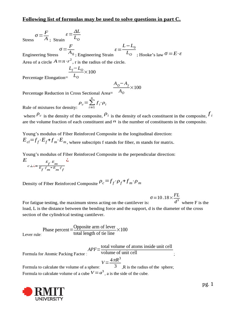 Essential Engineering Formulas Guide | PDF | Composite Material ...