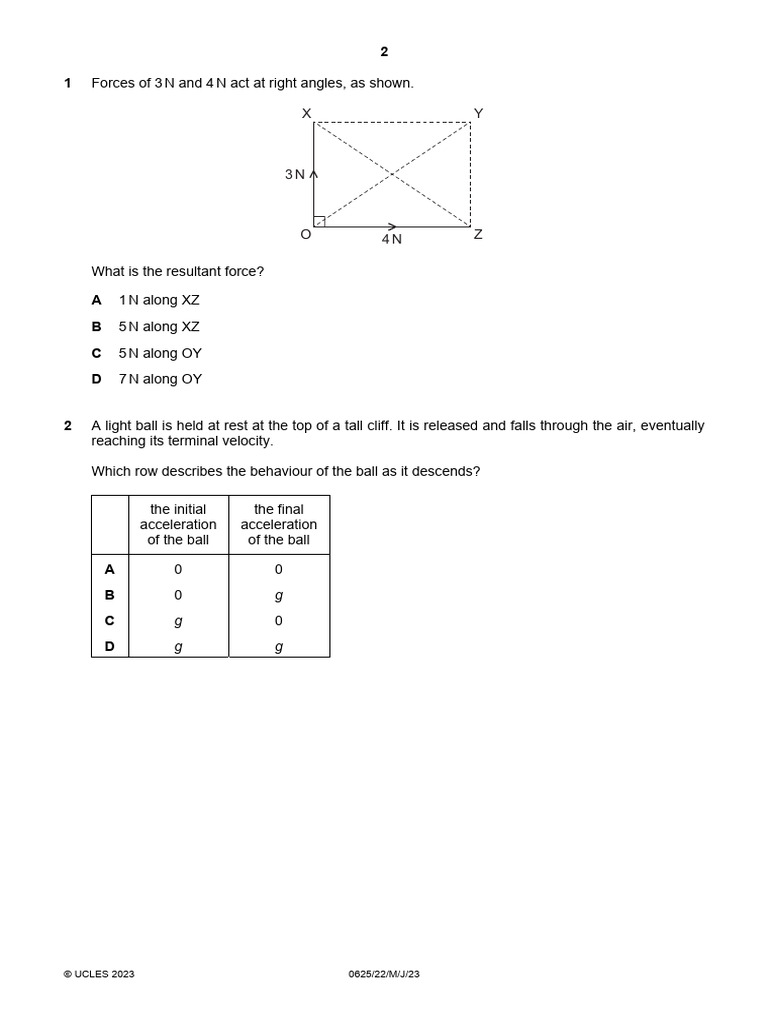 IGCSE Physics Revision Worksheet 0625/22 | PDF | Force | Mass