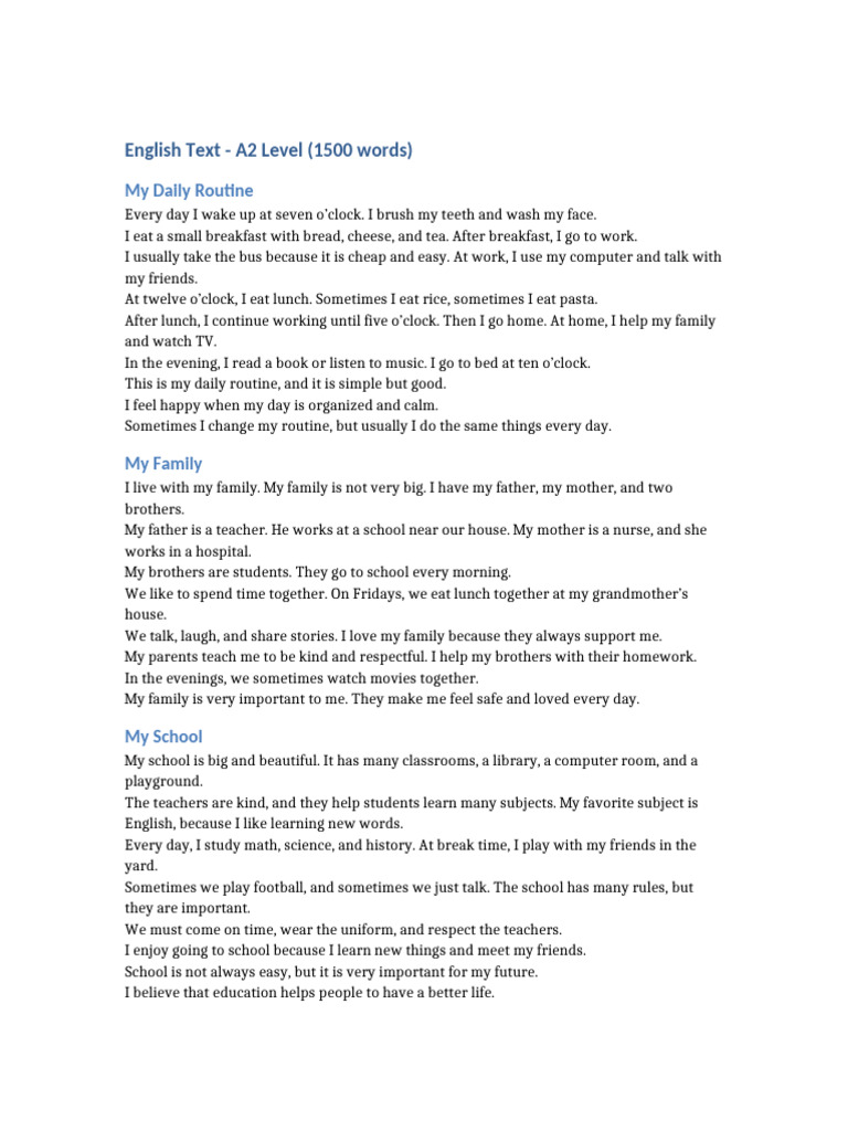 A2 English Daily Life and Hobbies | PDF | Schools | Lunch