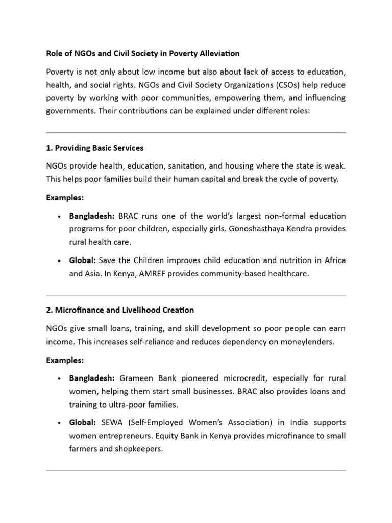 Role of NGOs and Civil Society in Poverty Alleviation | PDF | Poverty ...