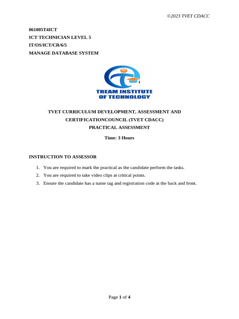 Manage Database System Assessment Guide | PDF | Computing | Data Management