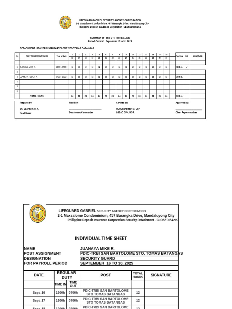 Security Guard Time Sheet Summary | PDF