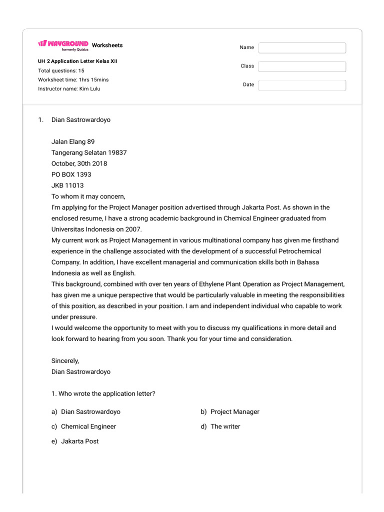 Project Manager Application Letter | PDF | Business
