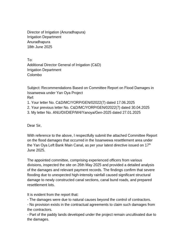 Letter To Additional DGI Yanoya Flood Damages | PDF