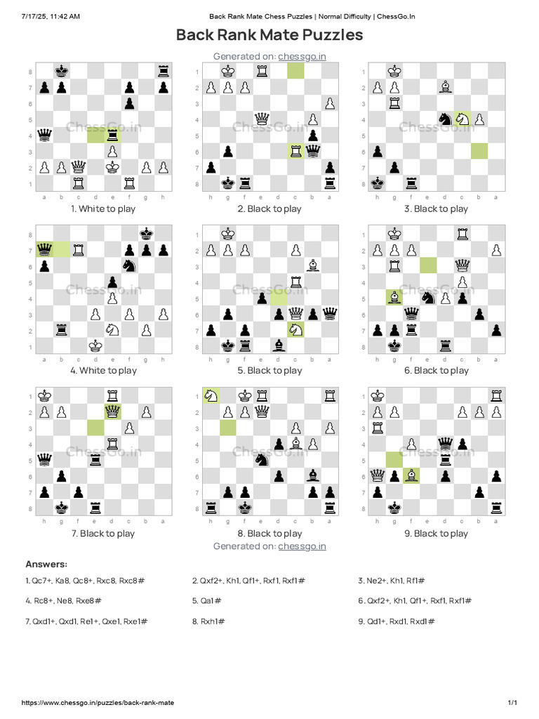 Back Rank Mate Chess Puzzles | PDF | Chess | Chess Theory
