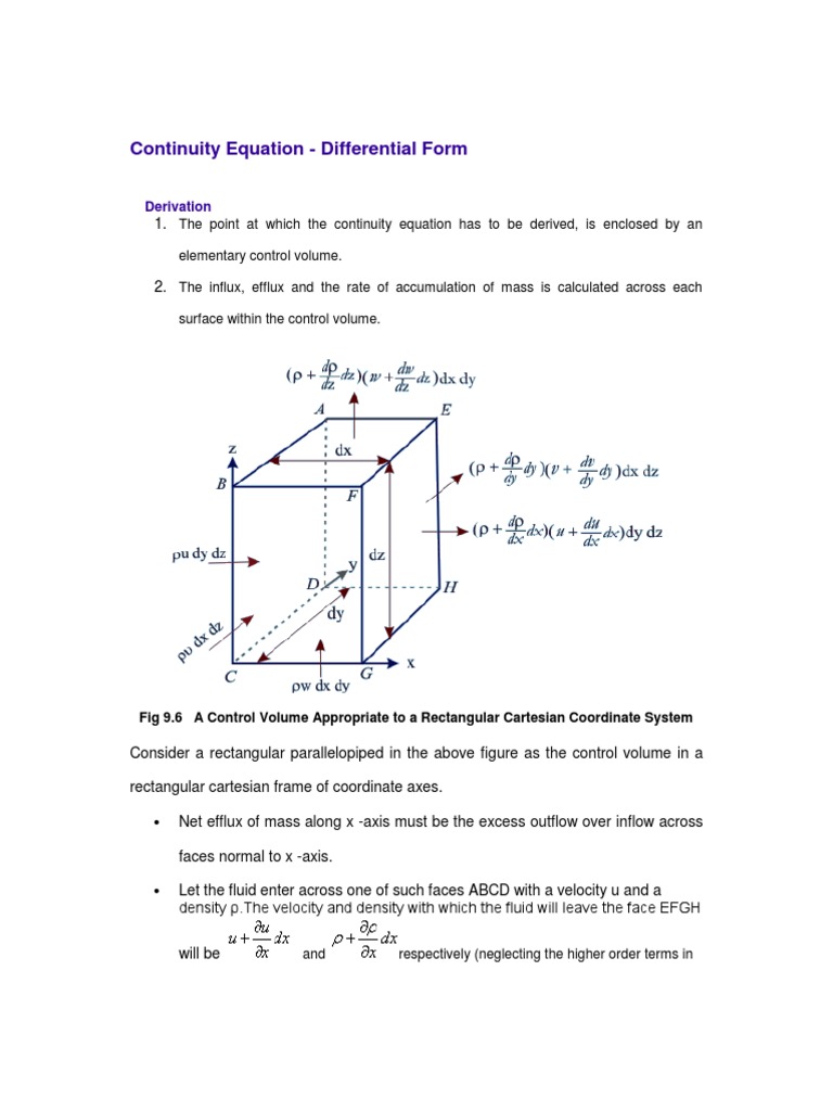 Continuity Equation - Differential Form: Derivation | PDF | Vortices ...