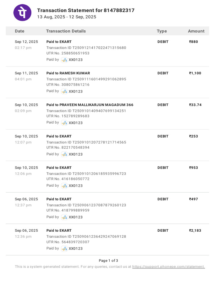 Transaction Statement for 8147882317 | PDF | Debit Card | Financial ...