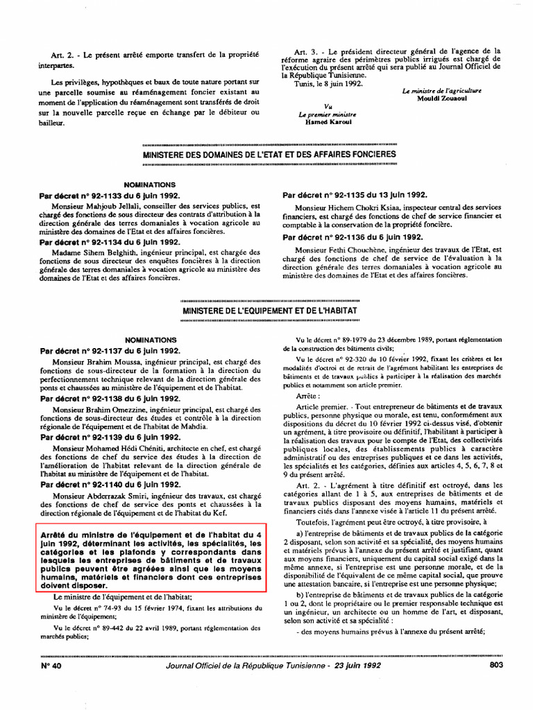 Arrete - 04 06 1992 | PDF