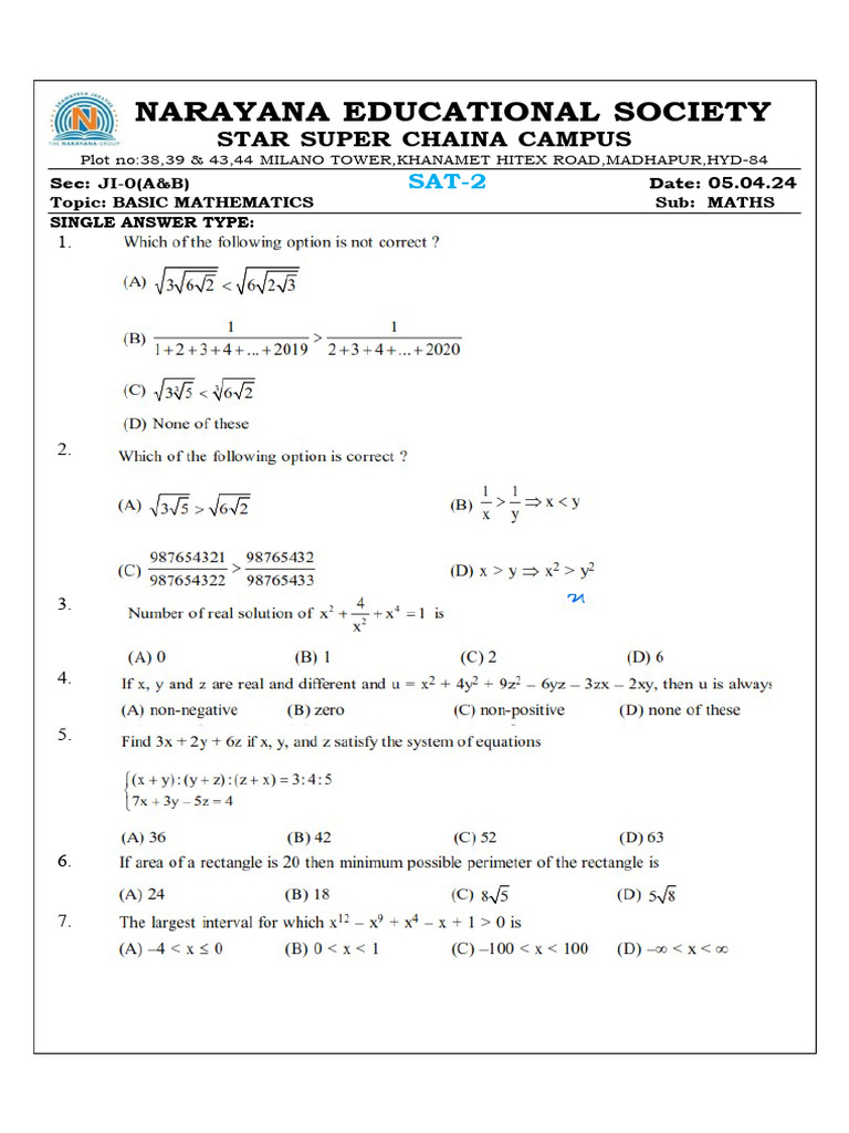 Basic Mathematics Work Sheet-2 04.04.24 MR - Tomar | PDF