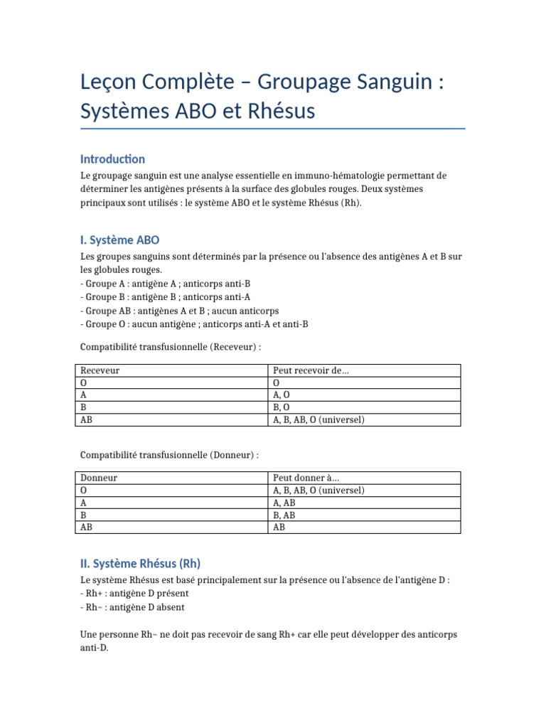 Groupage Sanguin : ABO et Rhésus | PDF | Groupe sanguin | Anatomie