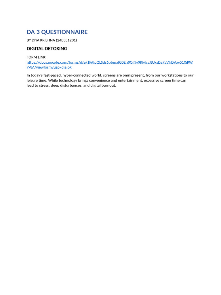 Da 3 Questionnaire | PDF