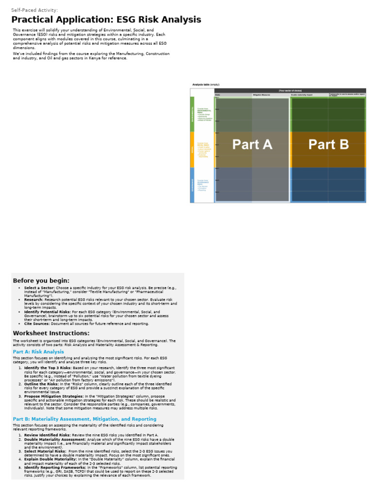 ESG Risk Analysis Activity Guide | PDF | Climate Change Mitigation | Risk